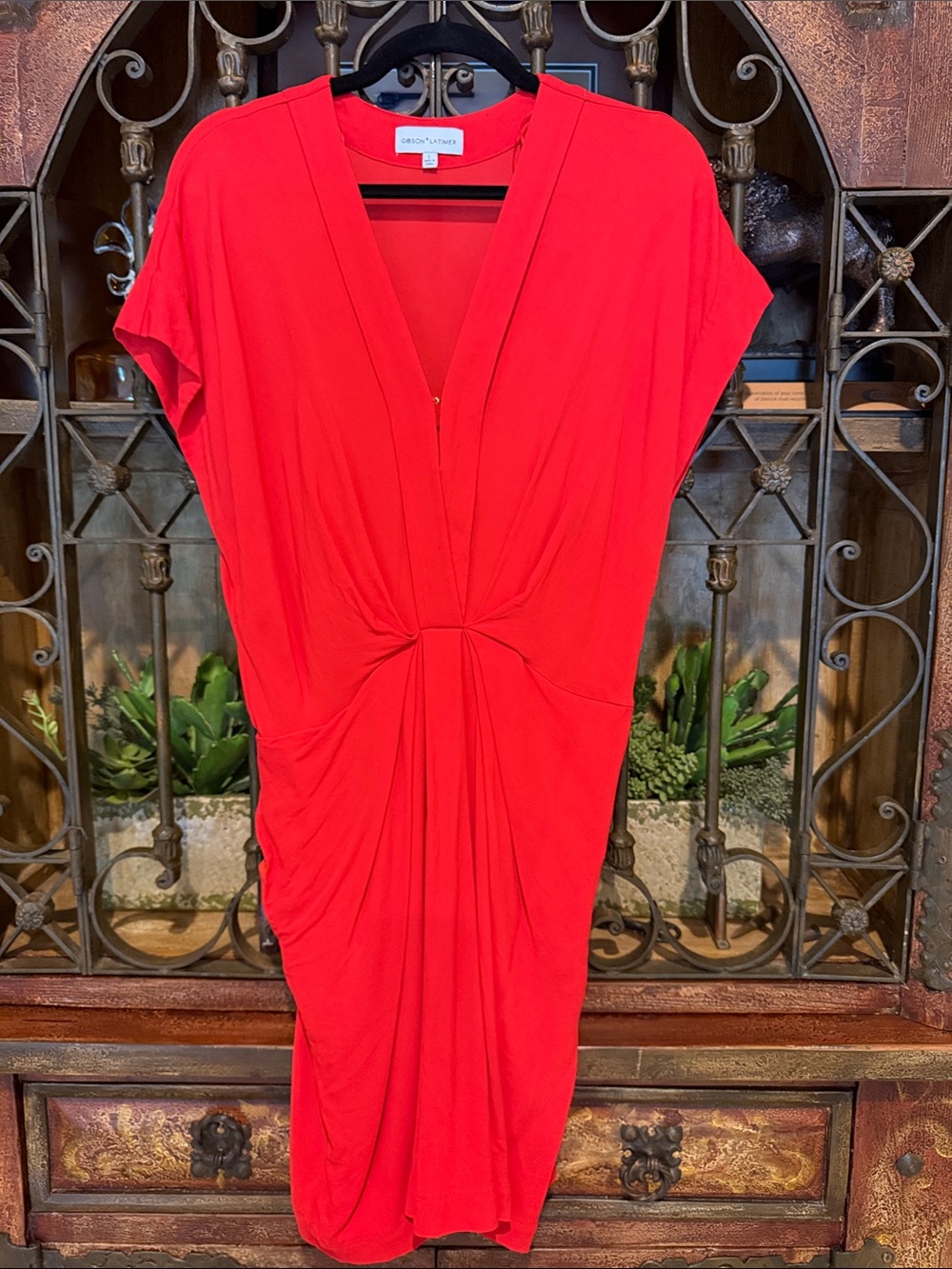 Red Twist-Front V-Neck Dress